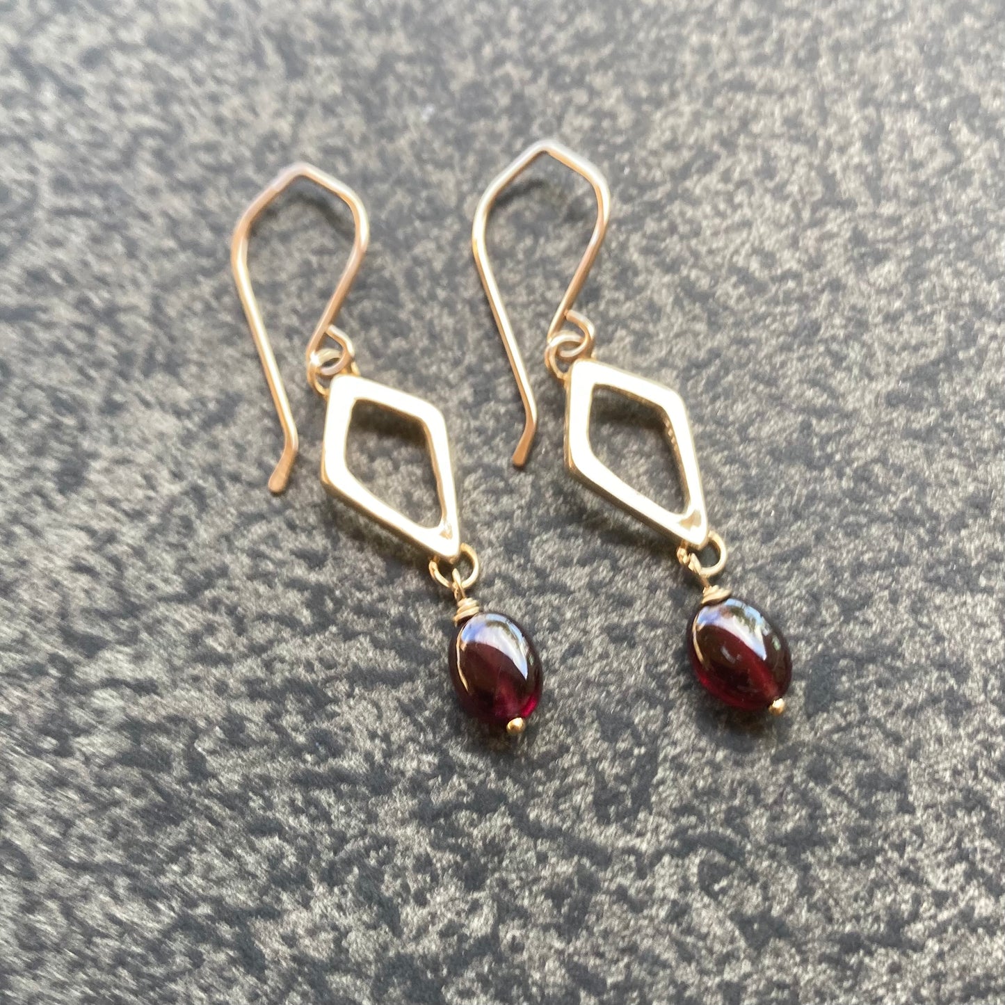 Rhodolite Garnet, Gold & Bronze Diamond Earrings