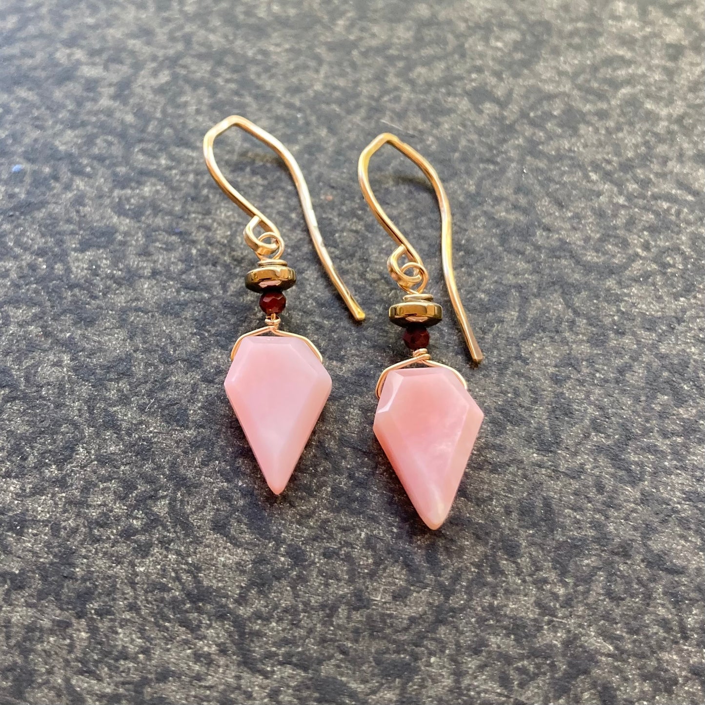 Peruvian Pink Opal, Pyrite & Gold Earrings