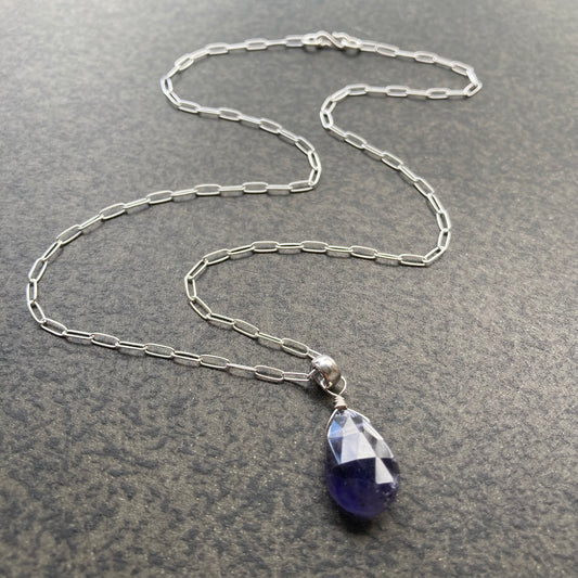 Iolite & Sterling Silver Pendant Necklace 16”