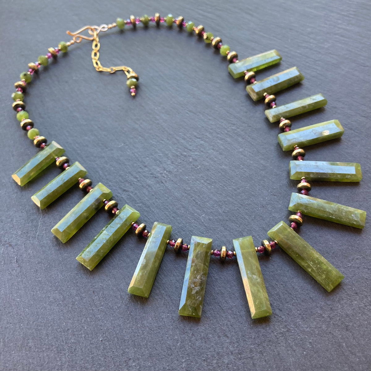 Vesuvianite & Purple Garnet Necklace