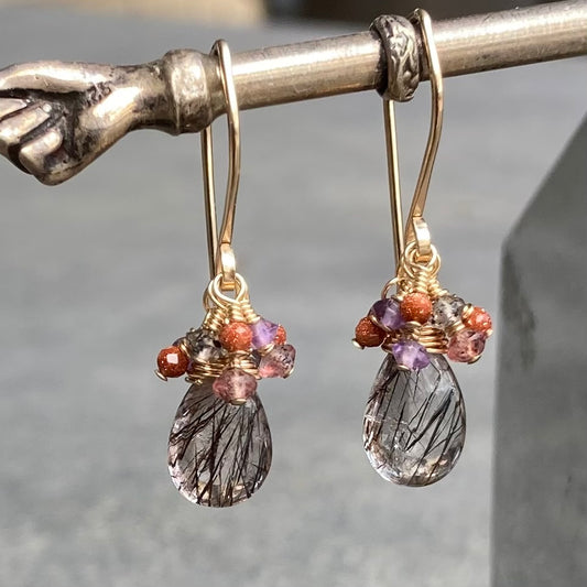 Cacoxenite & Gold Cluster Earrings