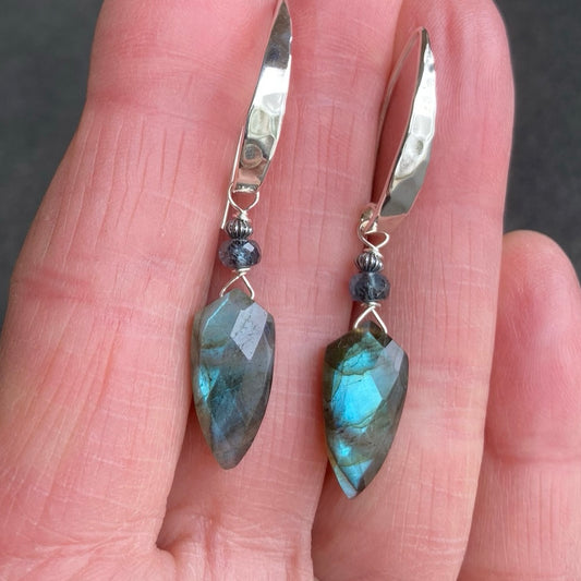 Labradorite & Sterling Silver Arrowhead Earrings