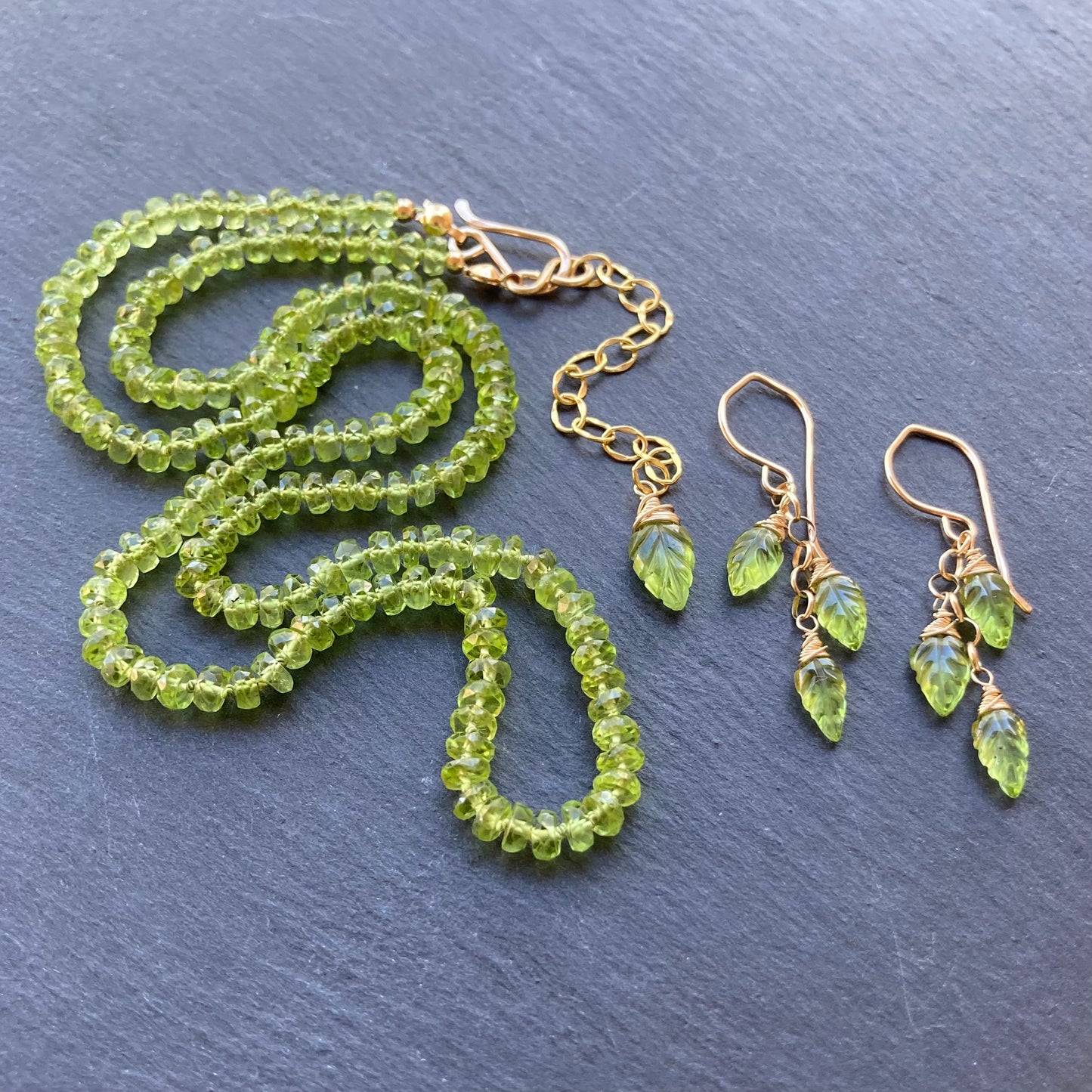 Peridot & Gold Spring Leaf Cascade Earring