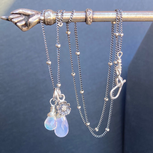 Scorolite, Ethiopian Opal & Sterling Silver Cherry Blossom Charm Necklace