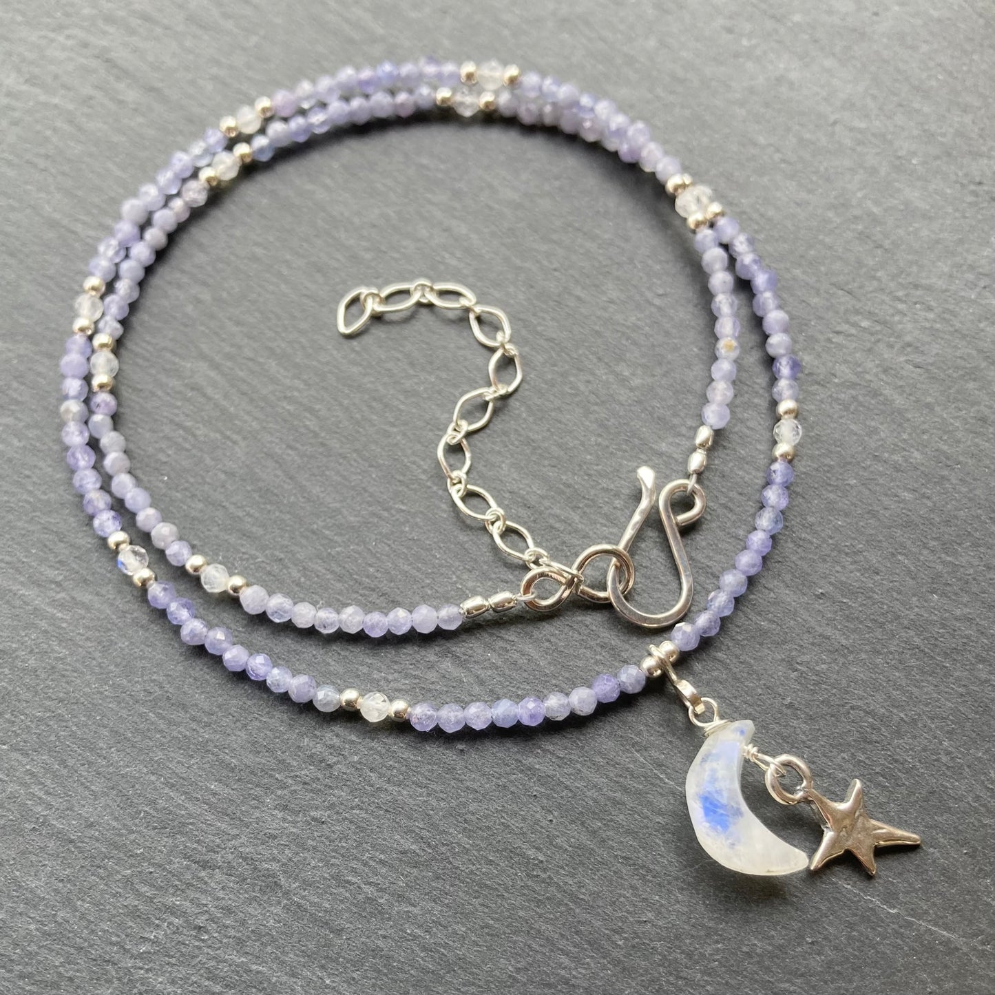 Tanzanite, Rainbow Moonstone & Sterling Silver Moonbeam Choker