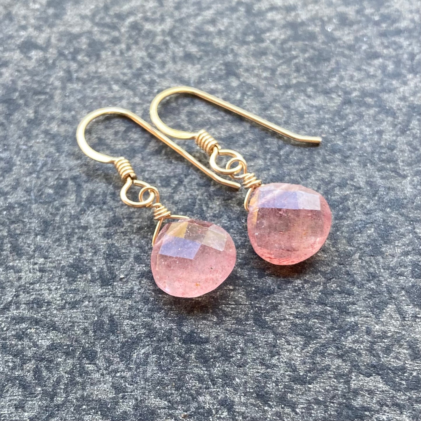 Strawberry Quartz & Gold Earrings