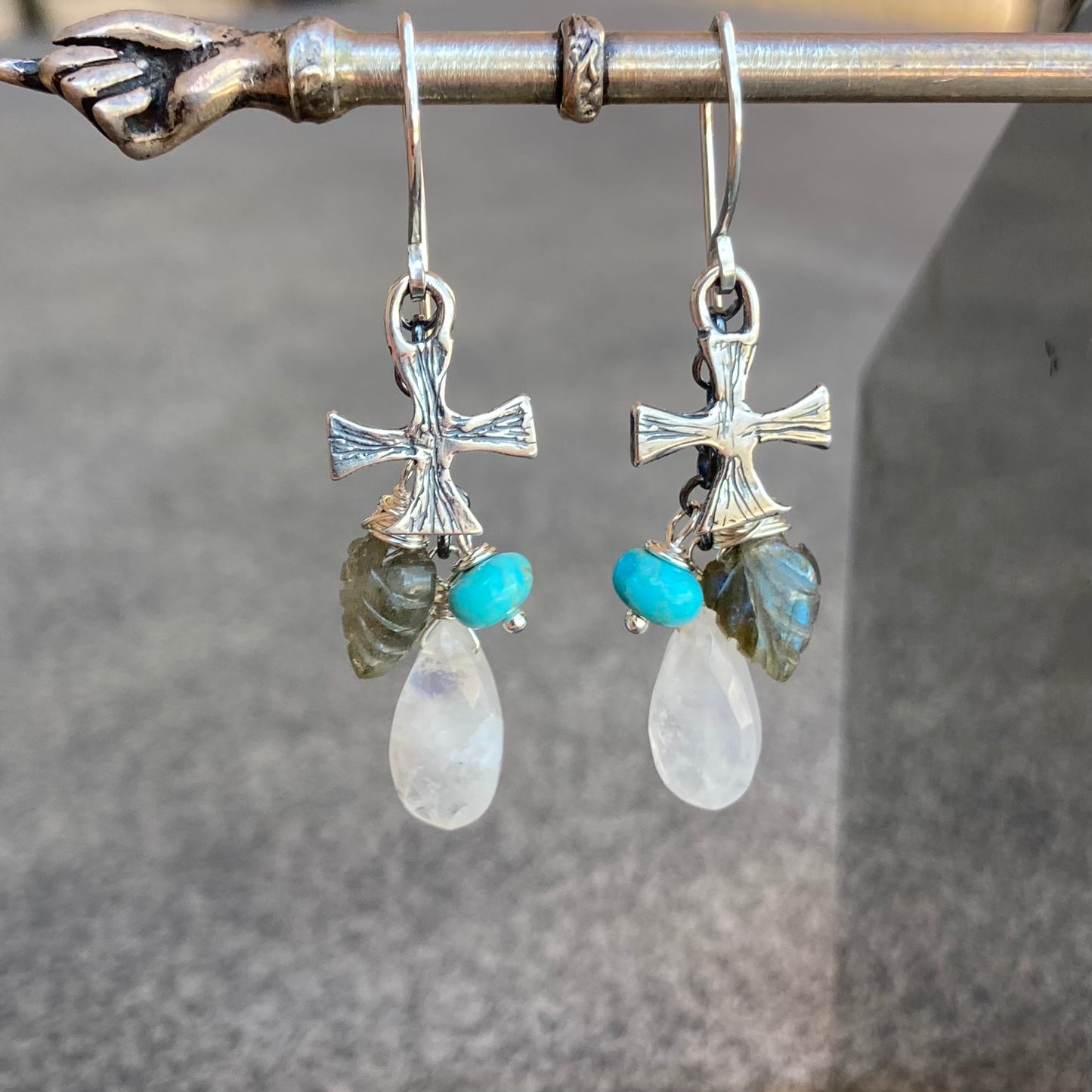 Multi Gemstone & Sterling Silver Cross Pattée Cascade Earrings
