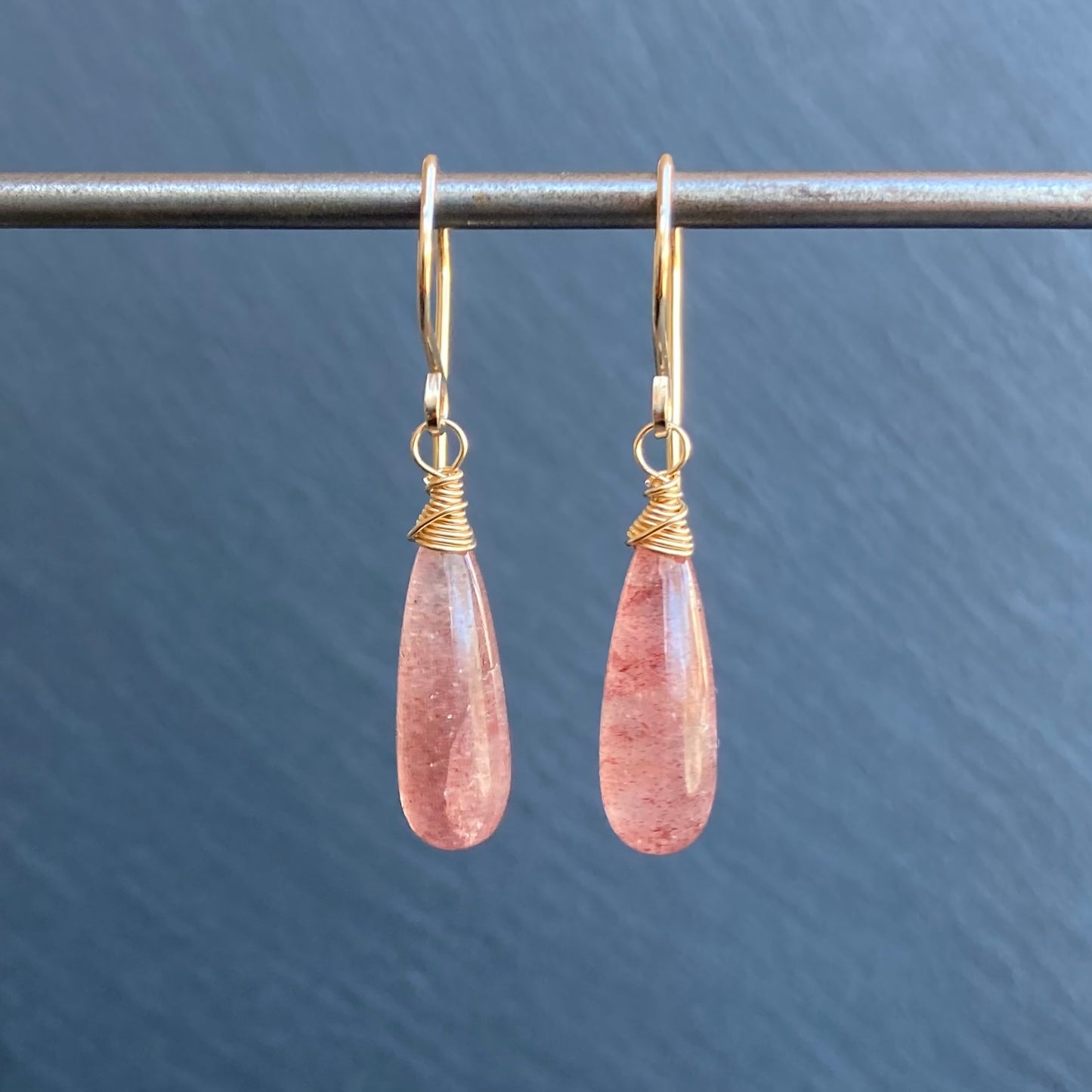 Strawberry Quartz & Gold Earrings