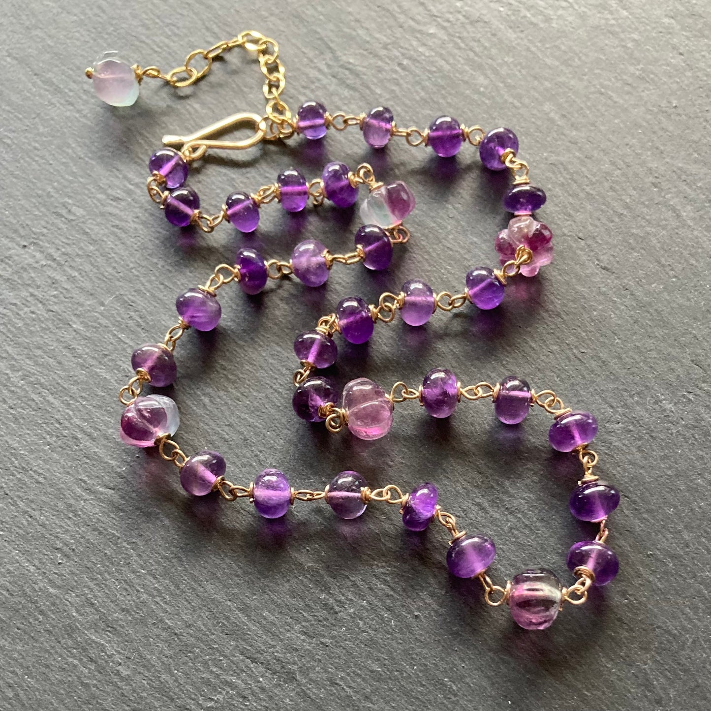 Amethyst, Fluorite & Gold Choker