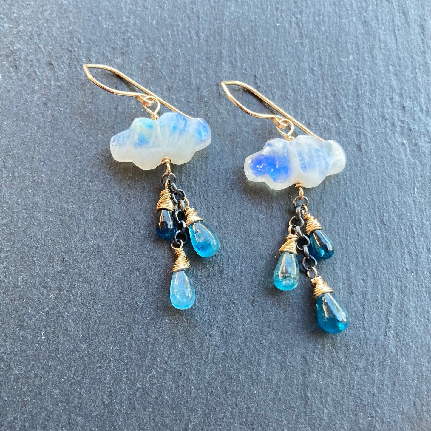 Rainbow Moonstone, Kyanite & Mixed Metal Monsoon Earrings