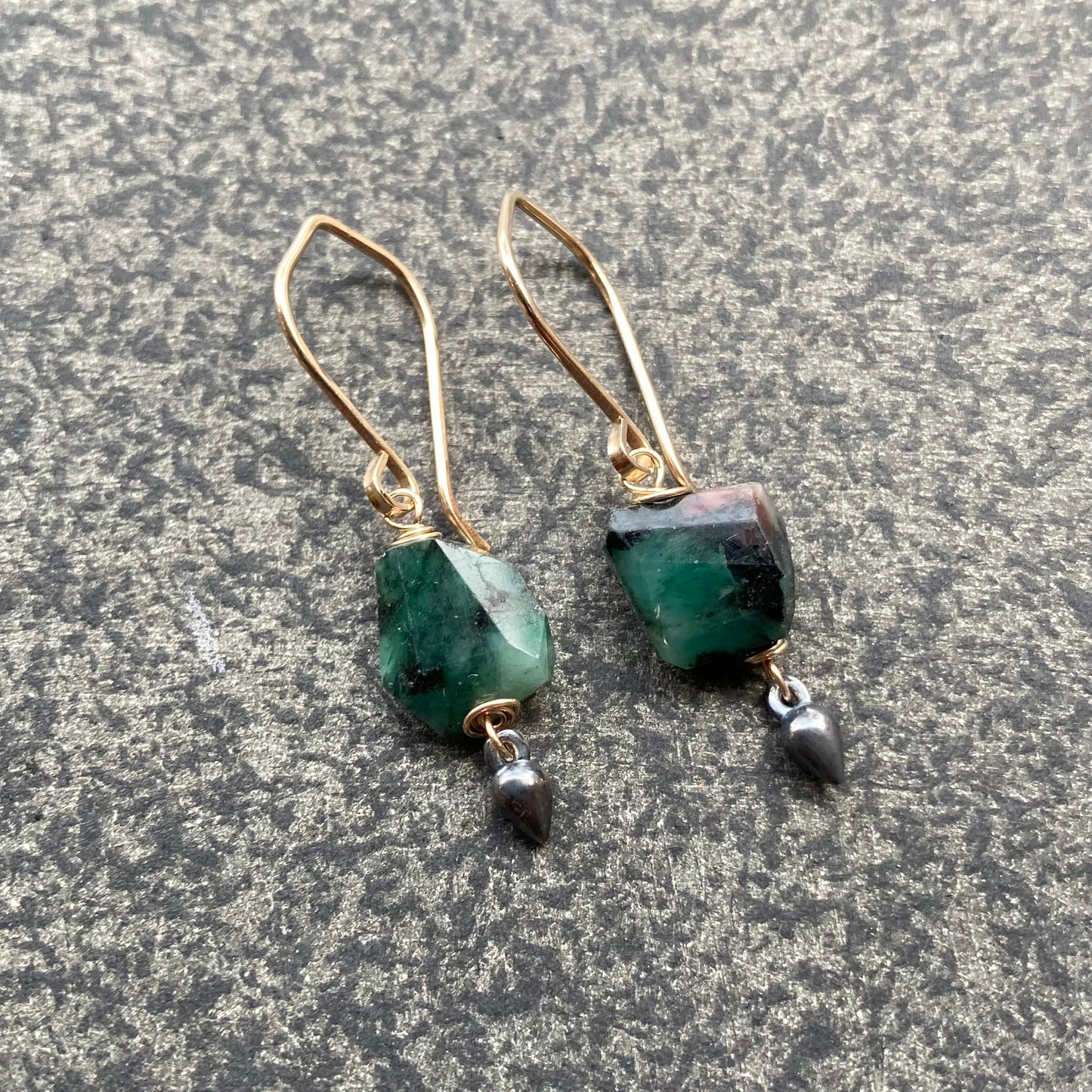 Natural Emerald & Mixed Metal Earrings