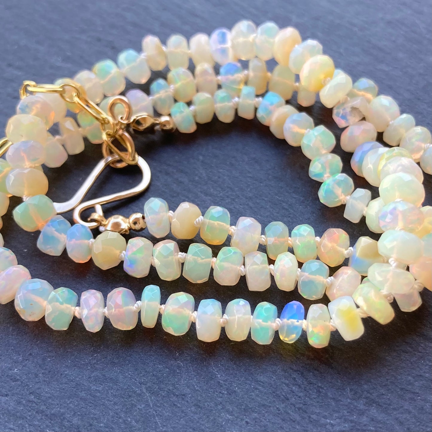 Ethiopian Opal Hand Knotted Silk Necklace