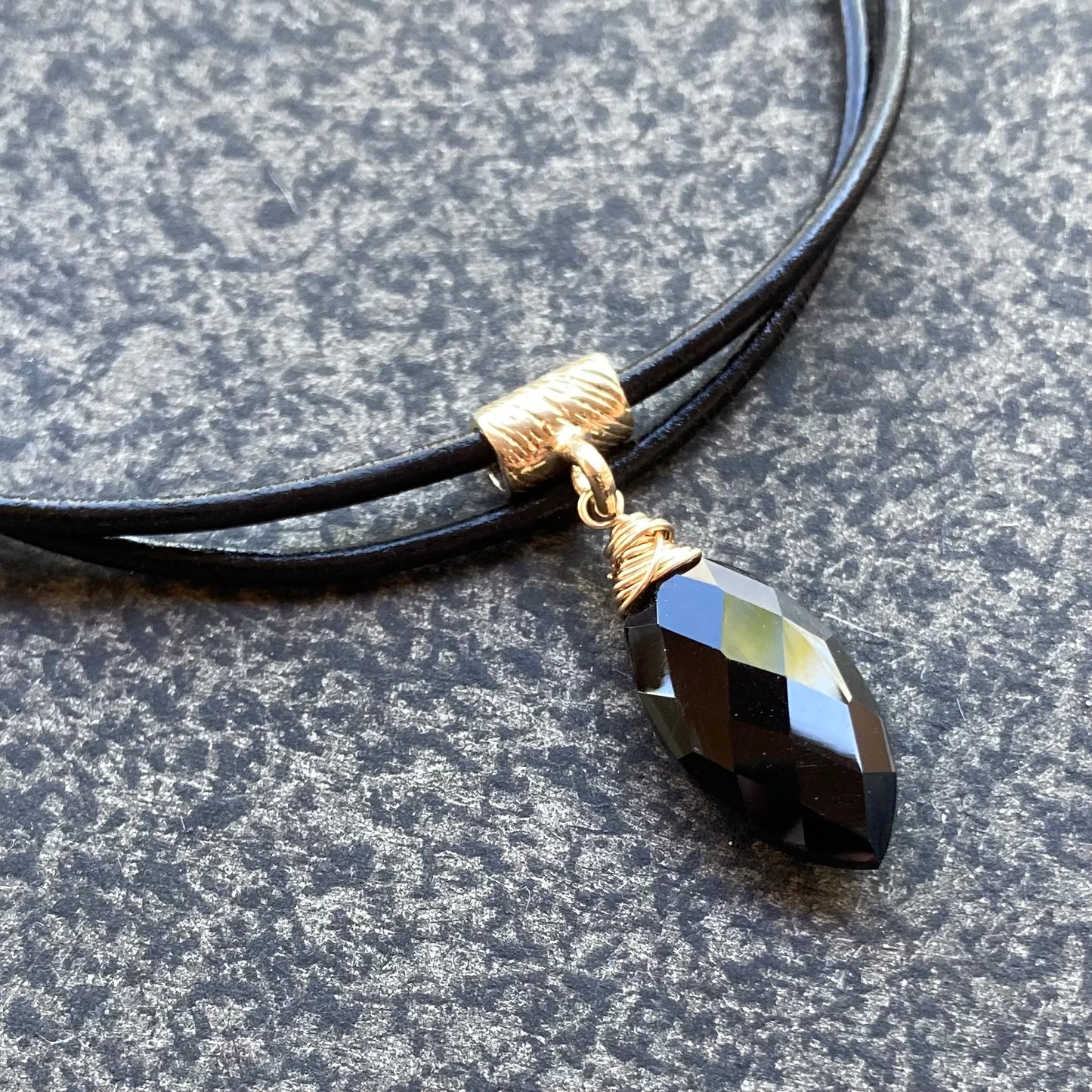 Black Onyx & Bronze Leather Choker