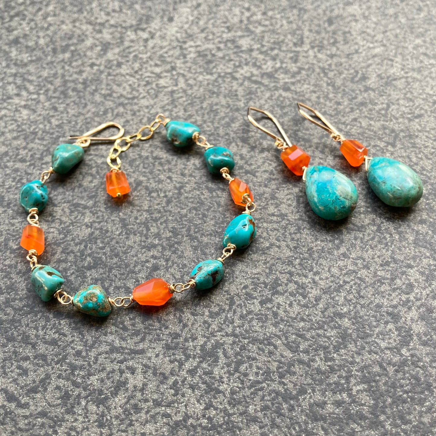 Chrysocolla, Carnelian & Gold Earrings