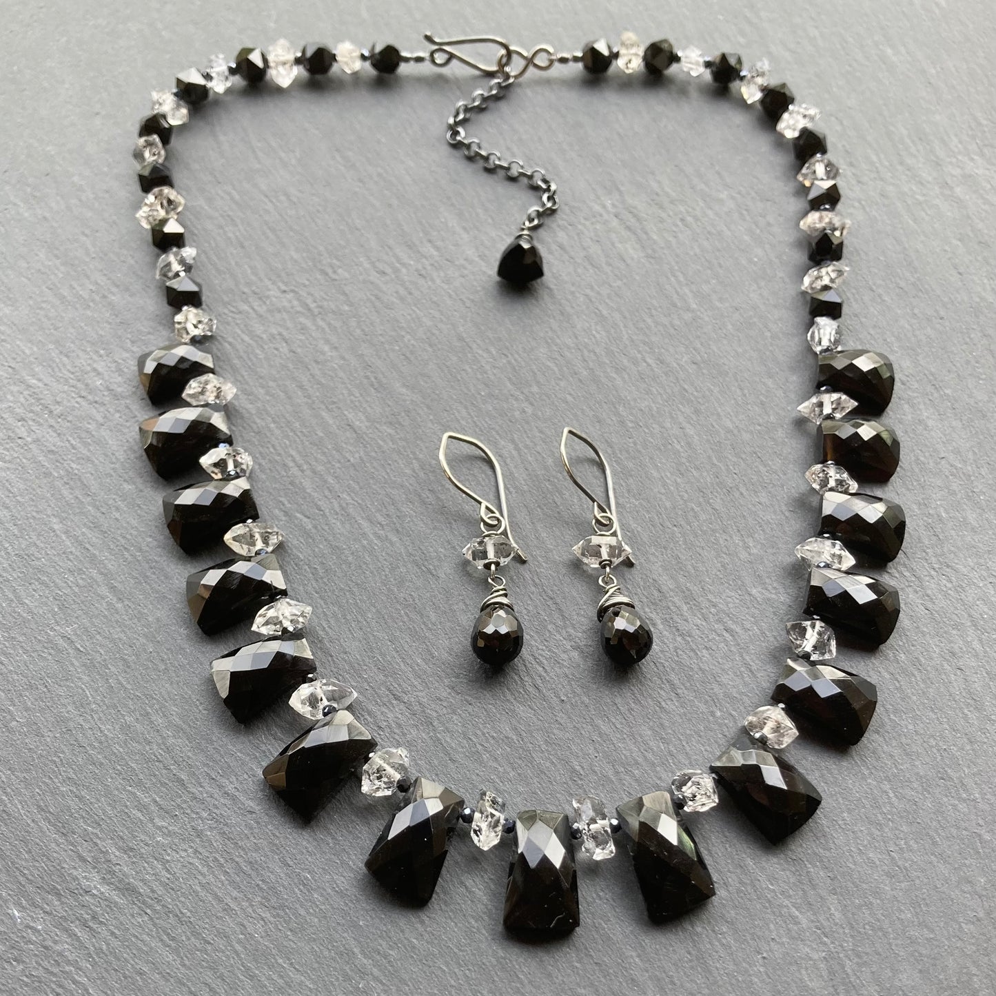 Black Onyx & Herkimer Diamond Necklace