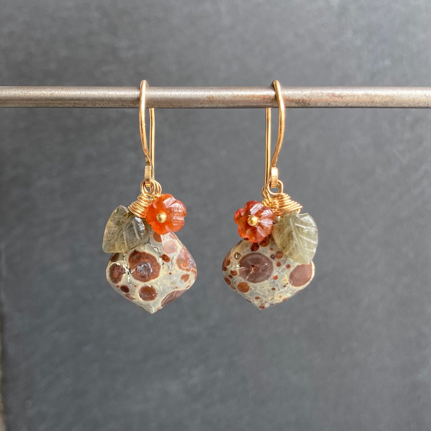 Asteroid Jasper, Hessonite Garnet & Gold Autumn Harvest Earrings