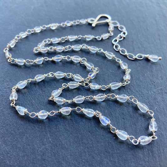 Rainbow Moonstone & Sterling Silver Moon Drops Necklace