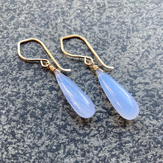 Blue Lace Agate & Gold Drop Earrings