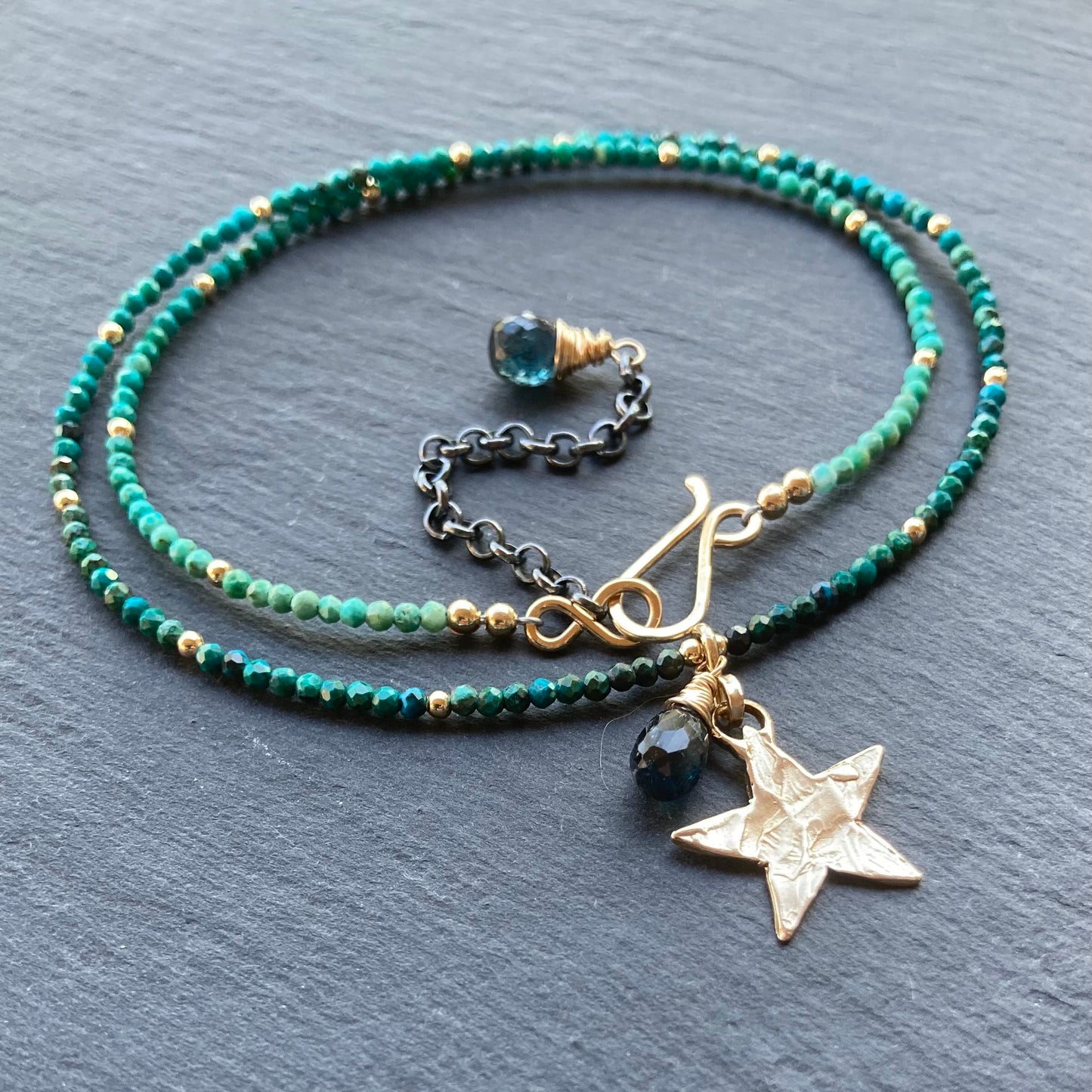 Chrysocolla & Bronze Star Pendant Choker