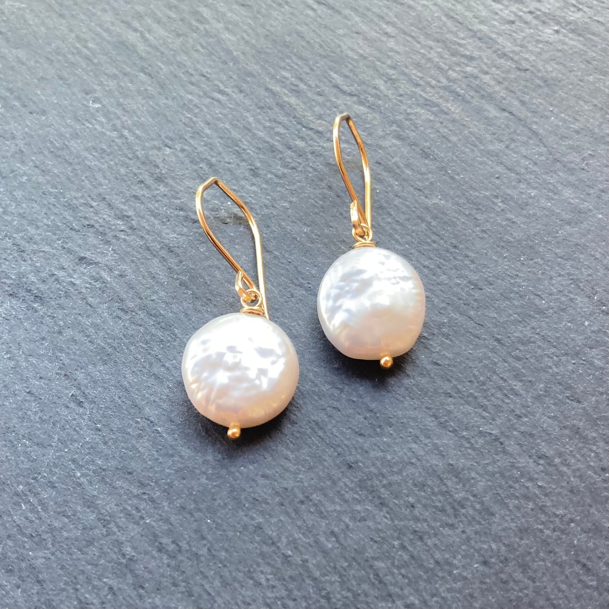 Freshwater Coin Pearl & Gold Earrings