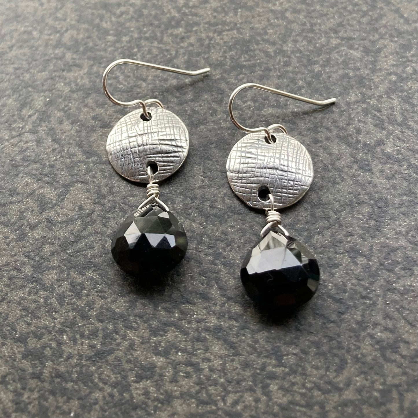 Black Onyx & Sterling Silver Artisan Coin Earrings