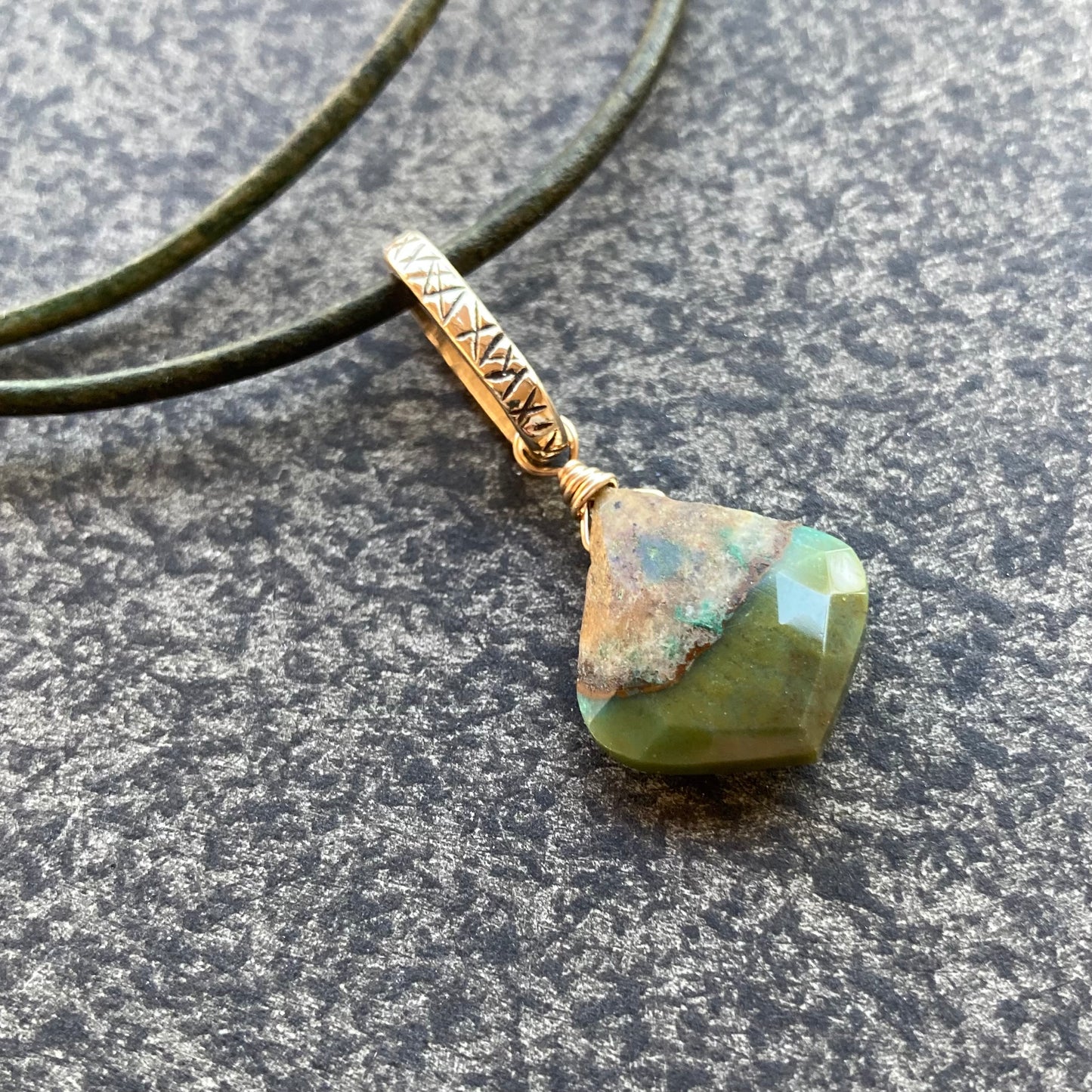 Chrysocolla & Bronze Leather Choker