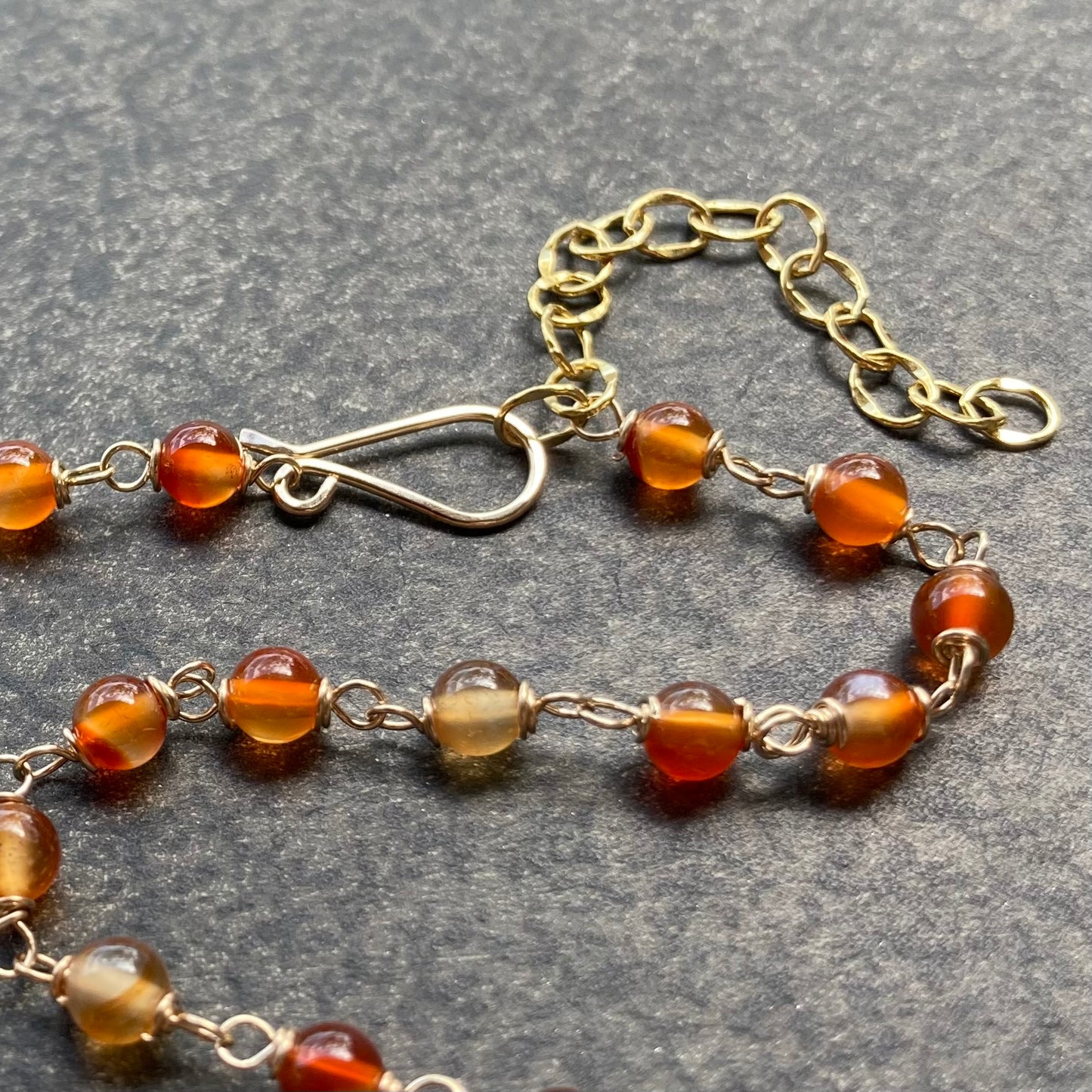 Natural Carnelian, Gold & Bronze Poppy Necklace