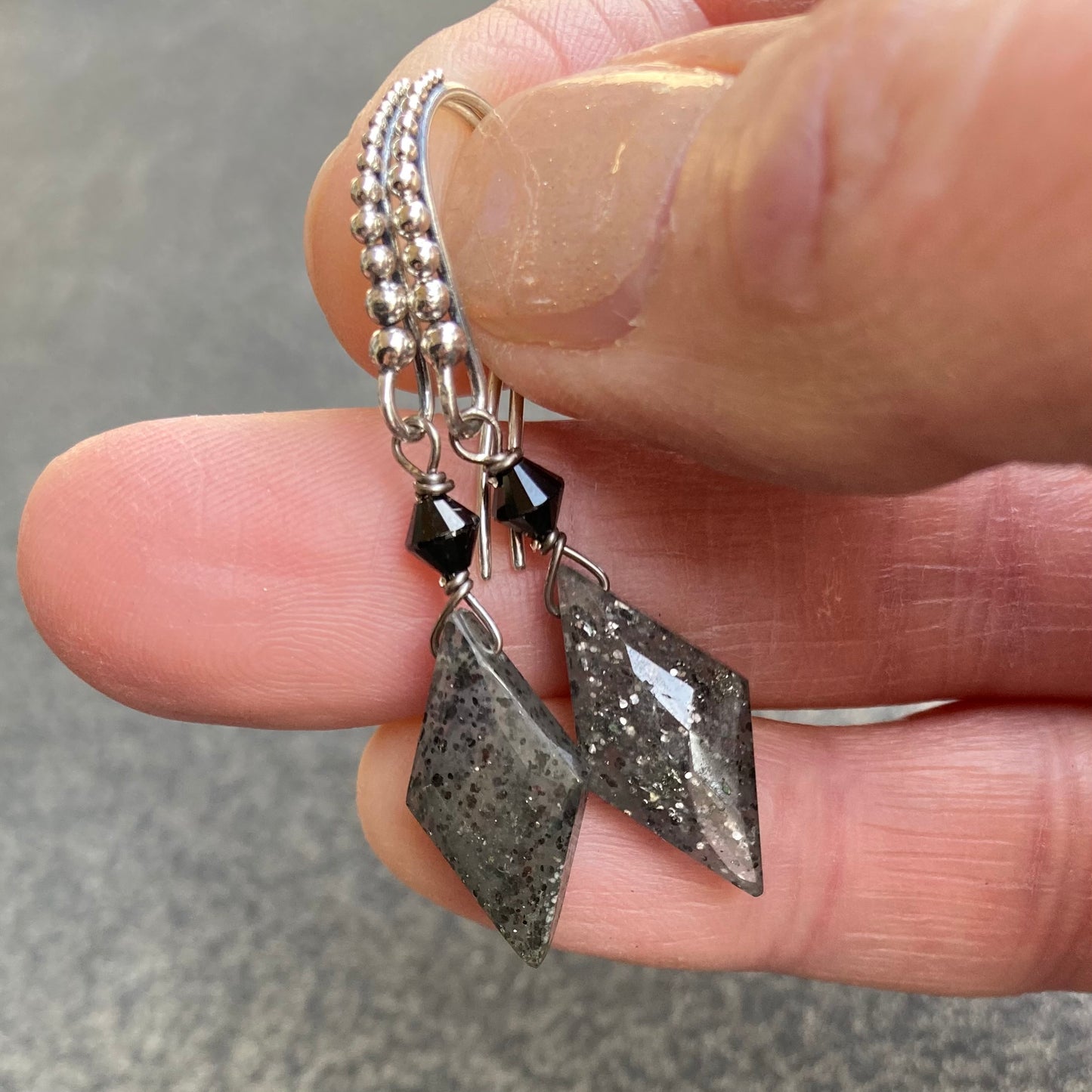 Black Sunstone, Black Spinel & Sterling Silver Earrings