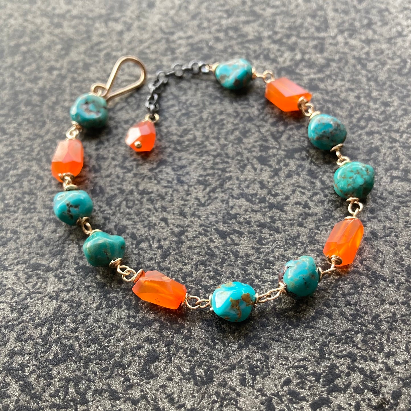 Hubei Turquoise, Carnelian & Gold Bracelet