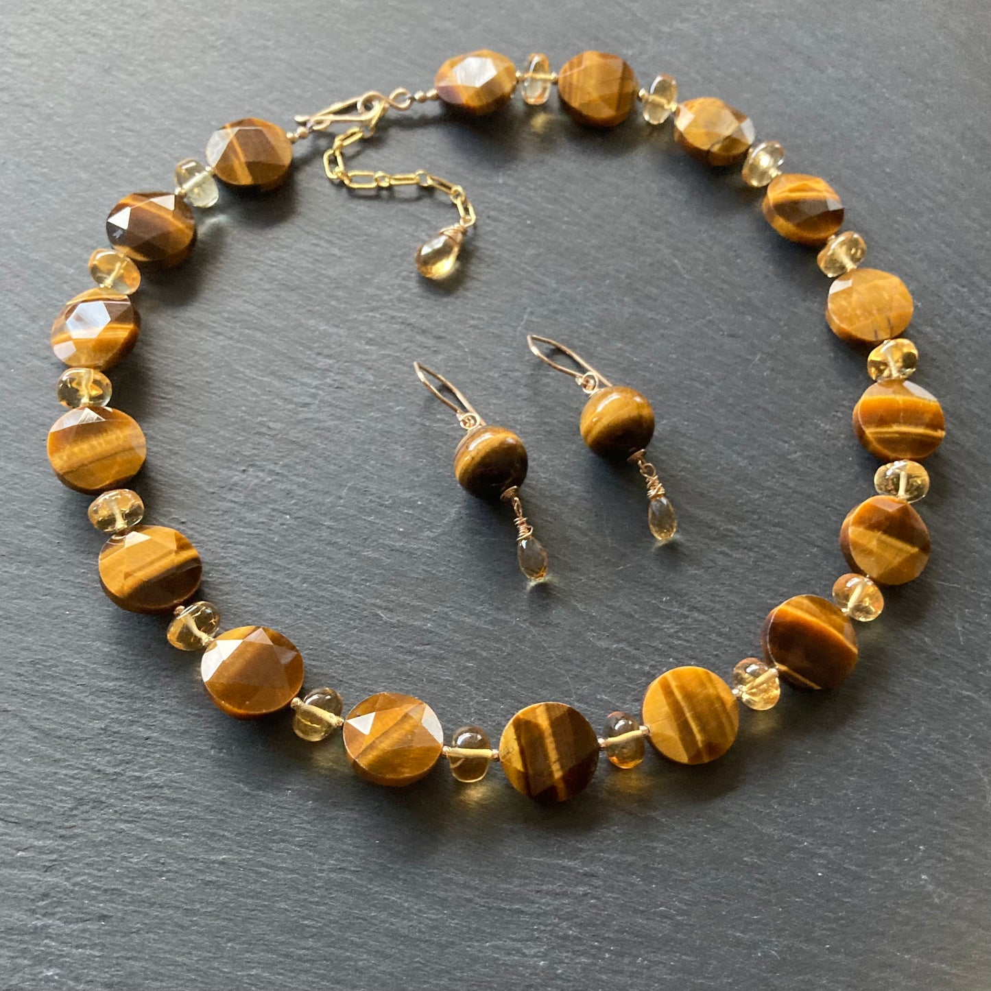 Tiger’s Eye, Citrine & Gold Collar