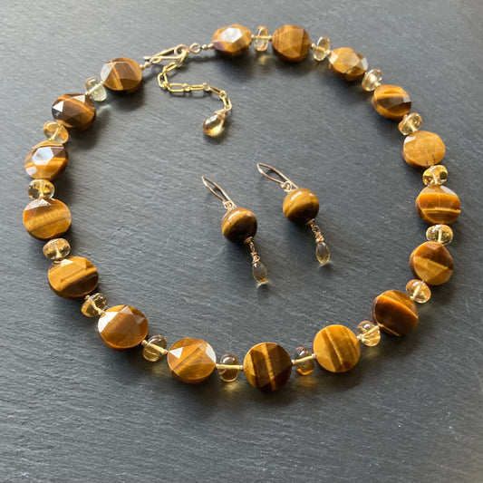 Tiger’s Eye, Citrine & Gold Collar