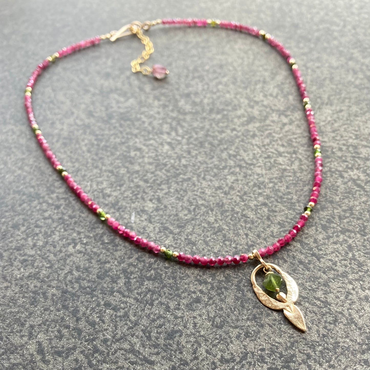 Watermelon Tourmaline, Gold & Bronze Goddess Pendant Choker