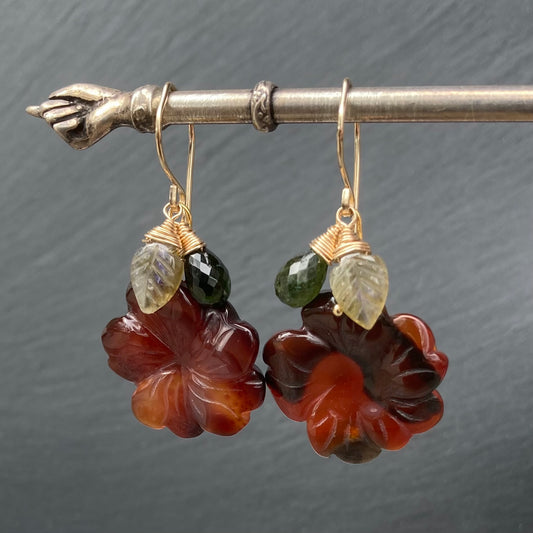 Carnelian & Gold Autumn Bloom Earrings