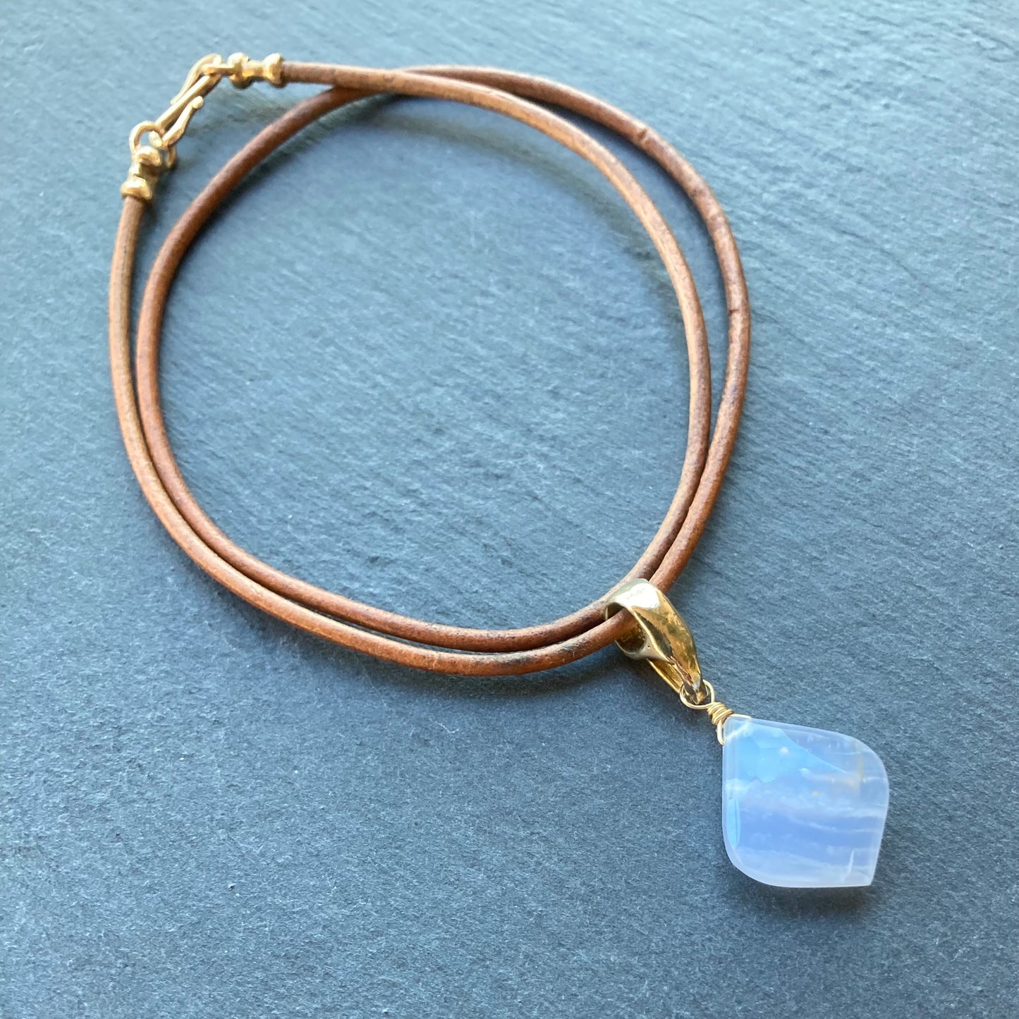 Blue Lace Agate & Bronze Leather Choker