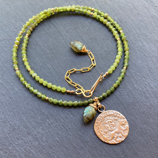 Canadian Jade, Gold & Bronze Sun & Lion Coin Choker