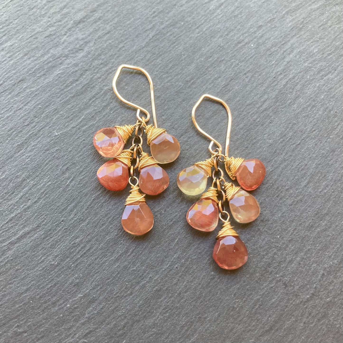 Andesine Labradorite & Mixed Metal Cascade Earrings
