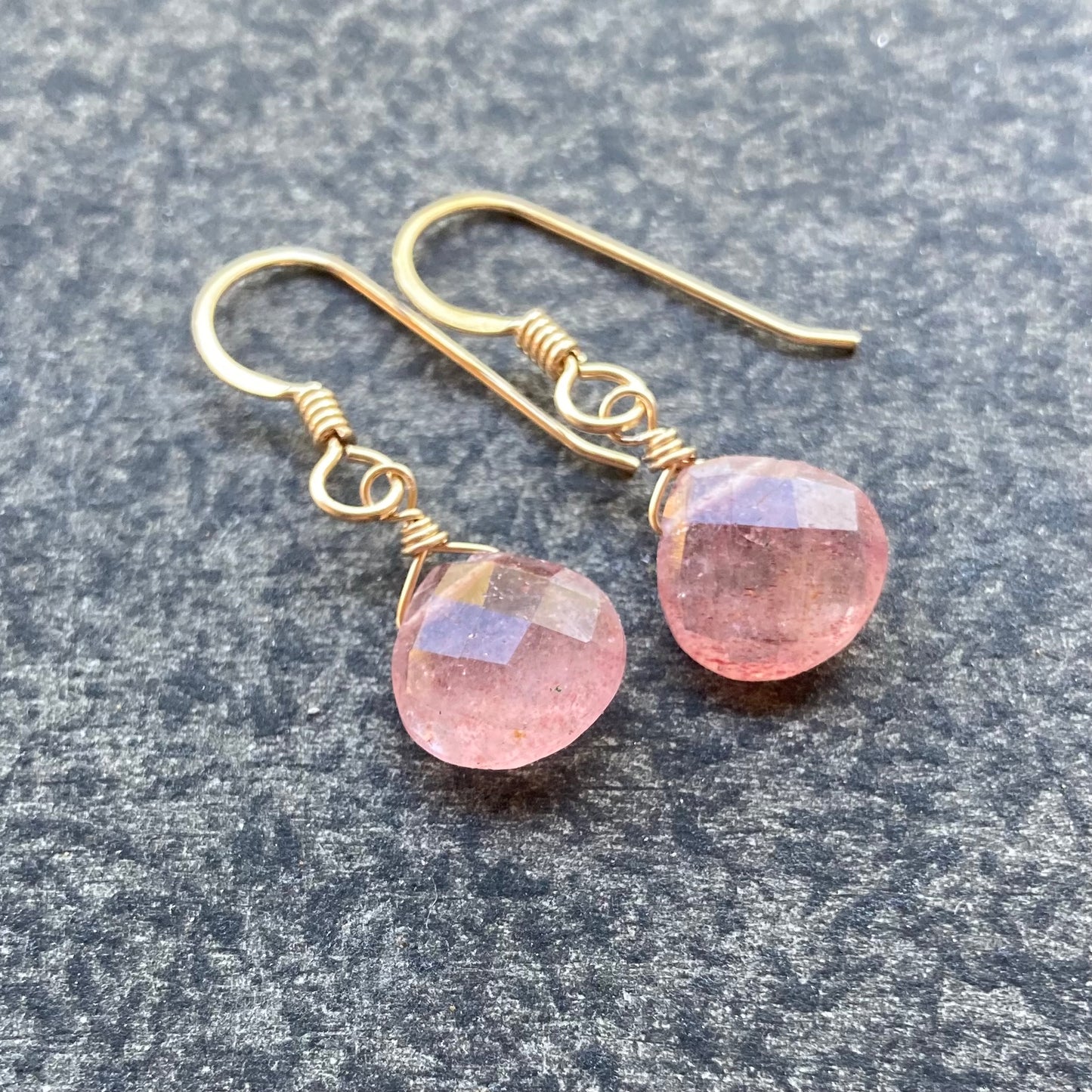 Strawberry Quartz & Gold Earrings