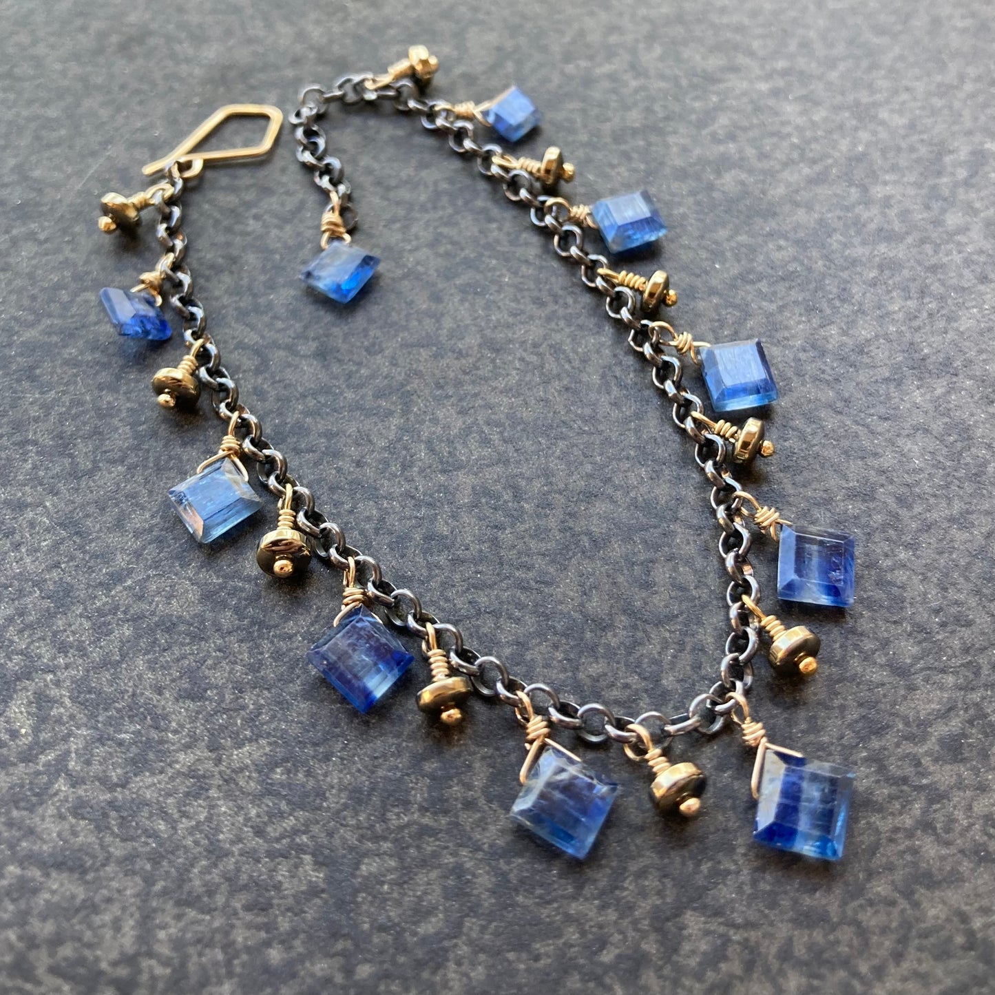 Blue Kyanite, Pyrite & Mixed Metal Charm Bracelet