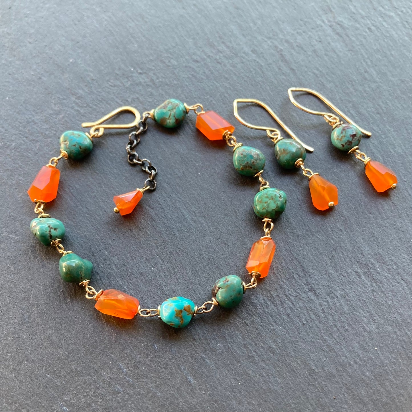 Hubei Turquoise , Carnelian & Gold Earrings