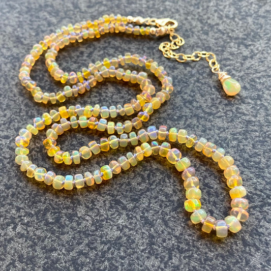 Ethiopian Golden Opal Hand Knotted Lilac Silk Necklace