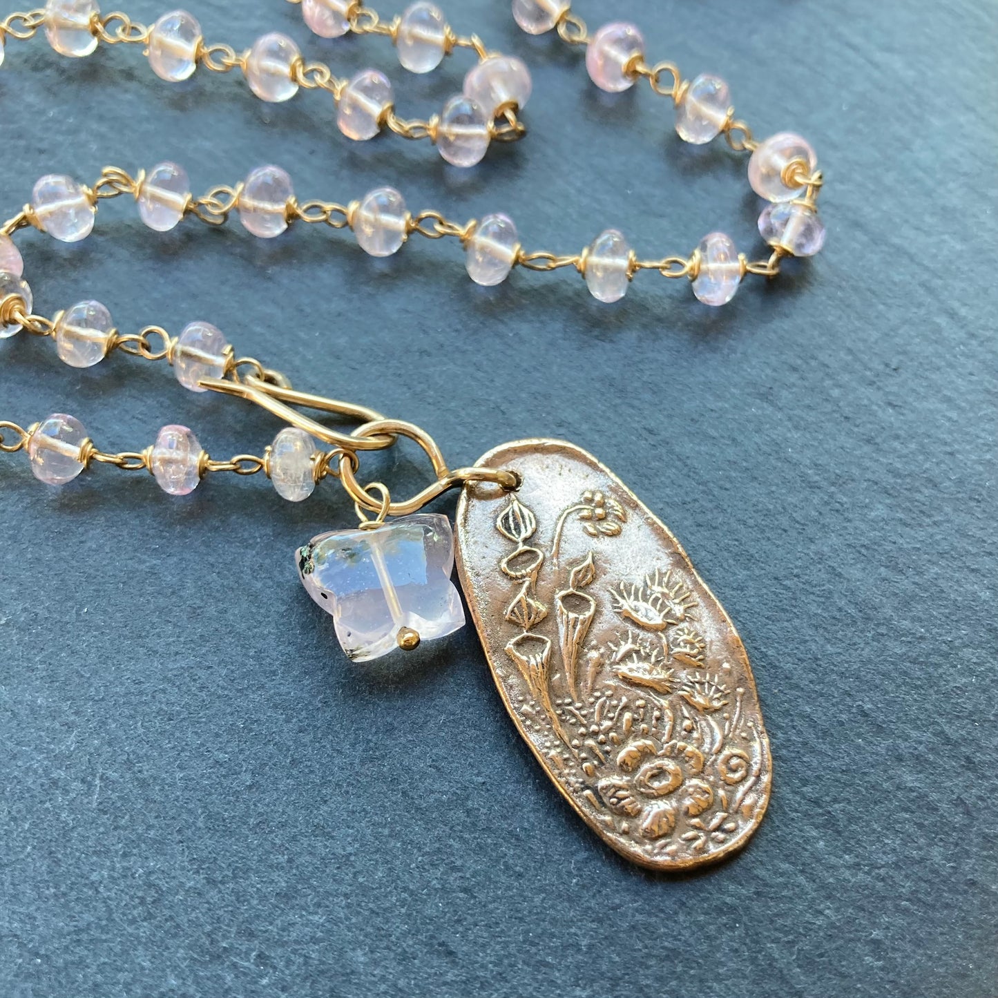 Morganite, Gold & Bronze Spring Garden Pendant Necklace