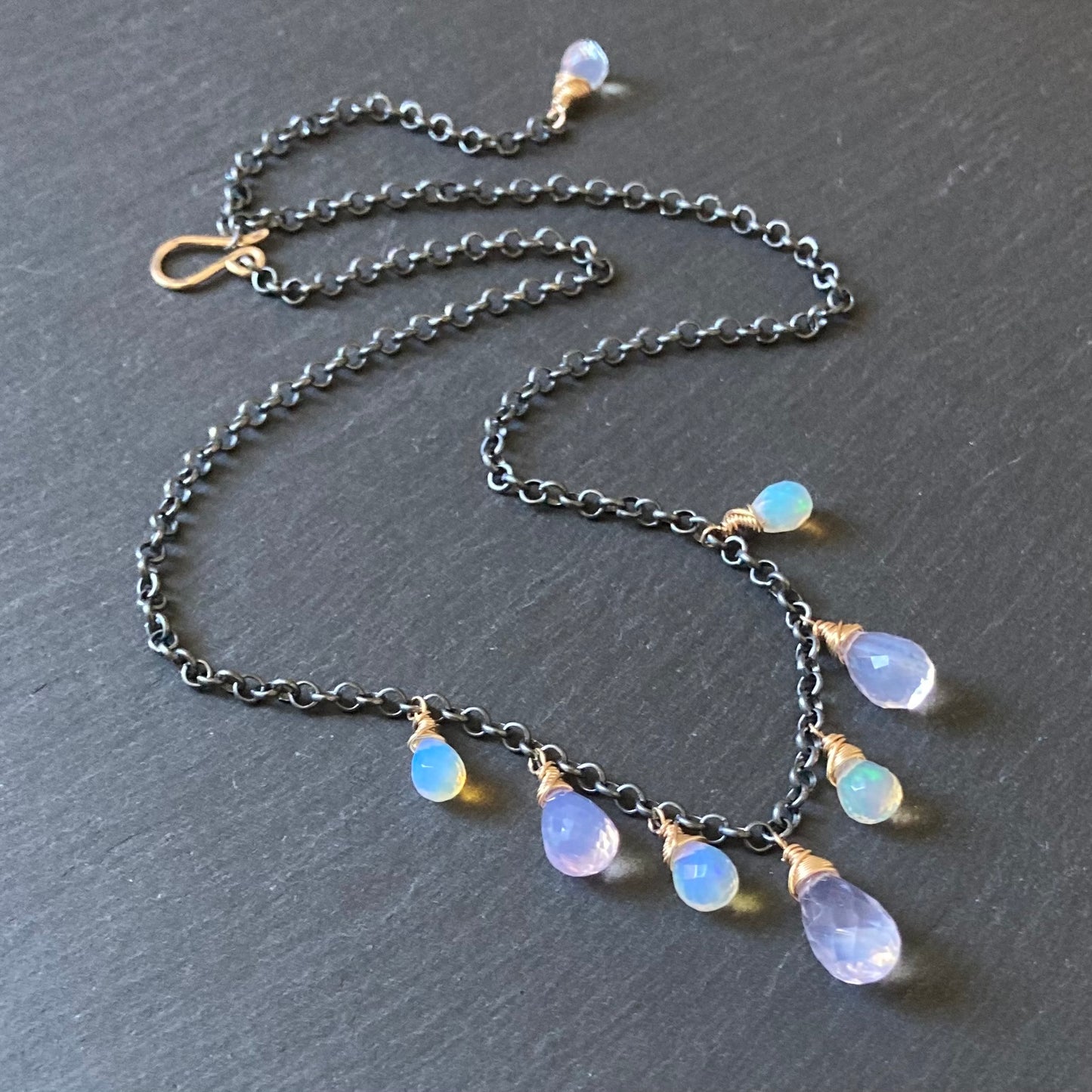 Scorolite, Ethiopian Opal & Mixed Metal Charm Choker