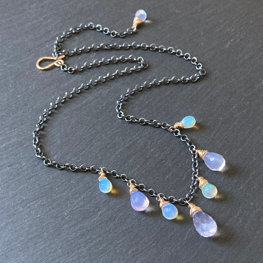 Scorolite, Ethiopian Opal & Mixed Metal Charm Choker