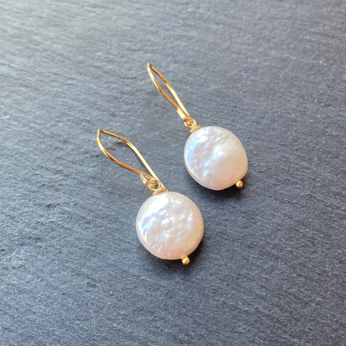 Freshwater Coin Pearl & Gold Earrings