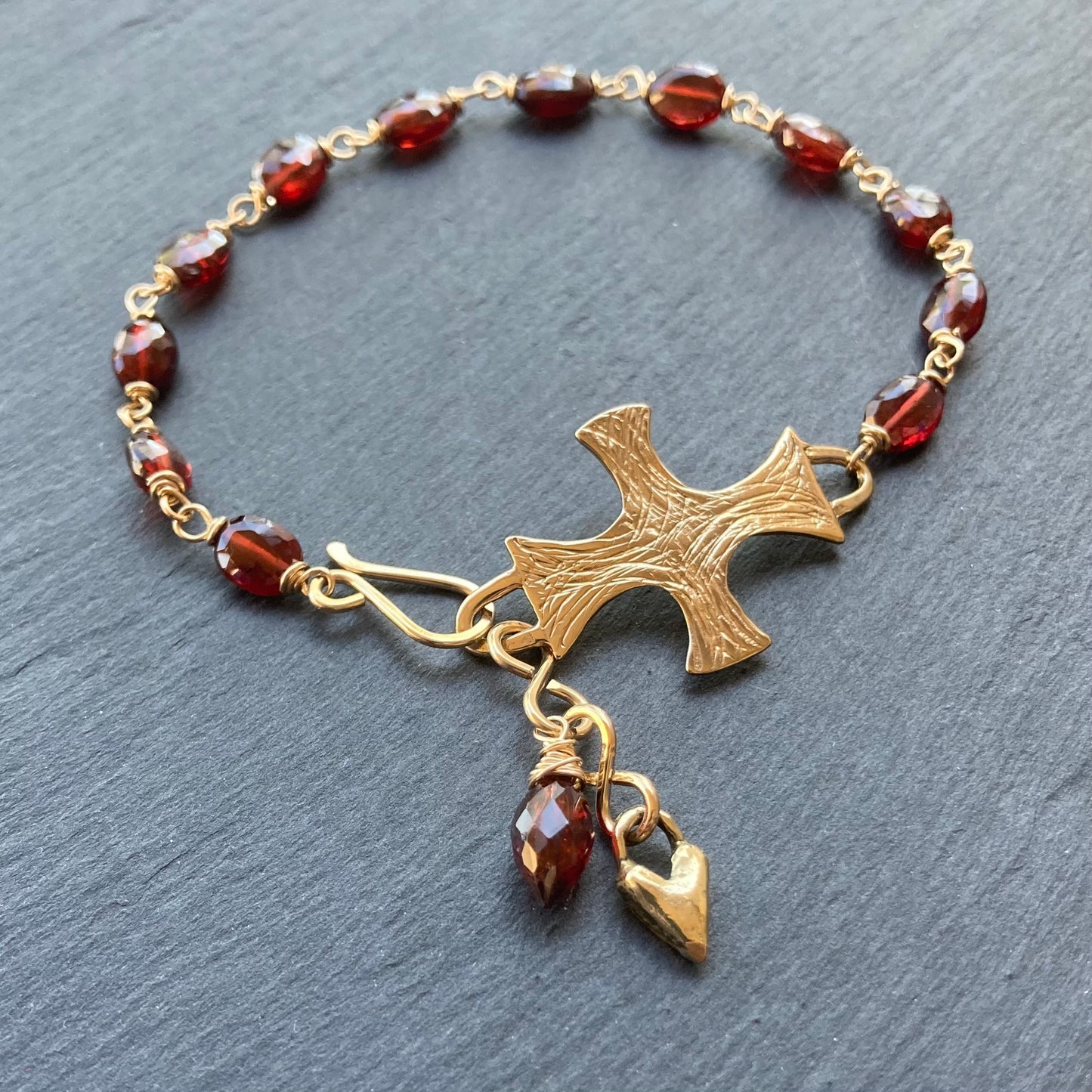 Mozambique Garnet, Gold & Bronze Southwest Cross Focal Bracelet