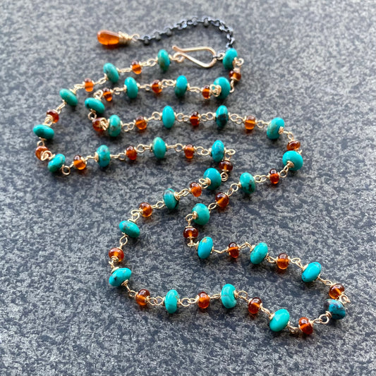 Tibet Turquoise, Hessonite & Gold Necklace