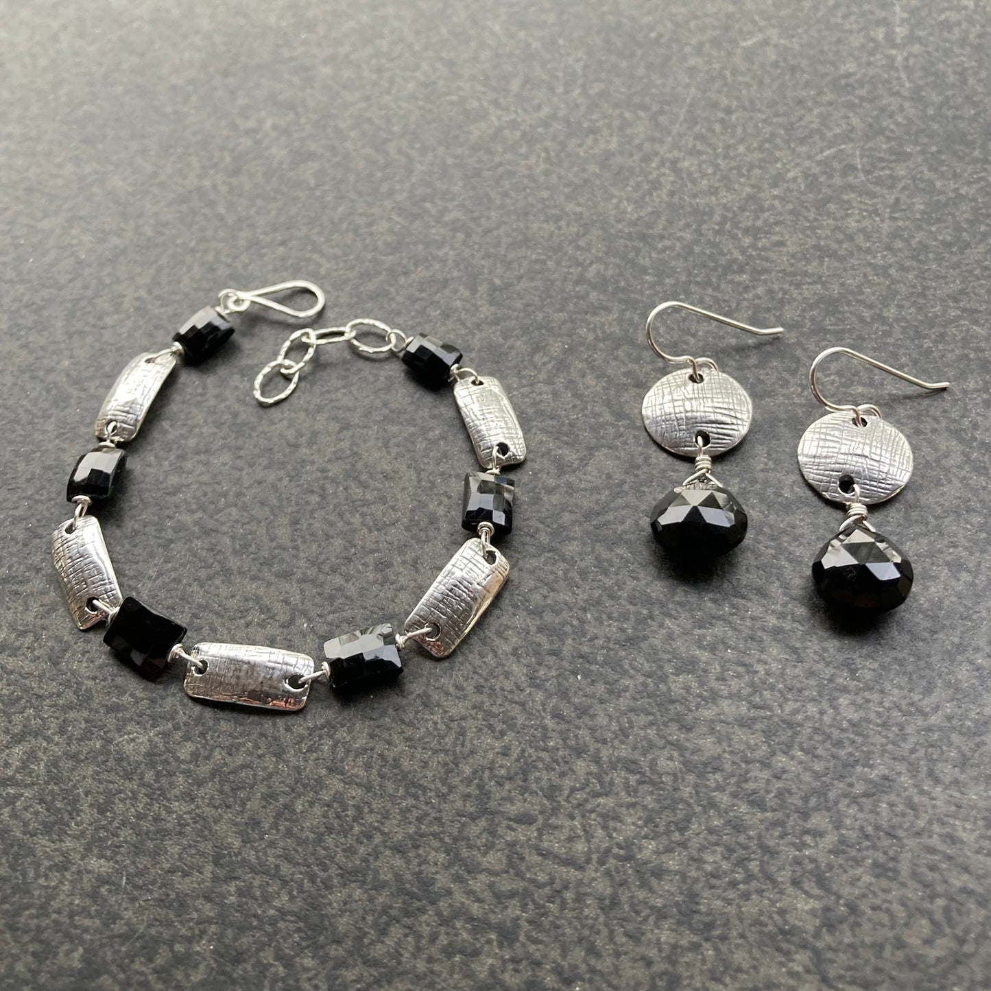 Black Onyx & Sterling Silver Artisan Coin Earrings