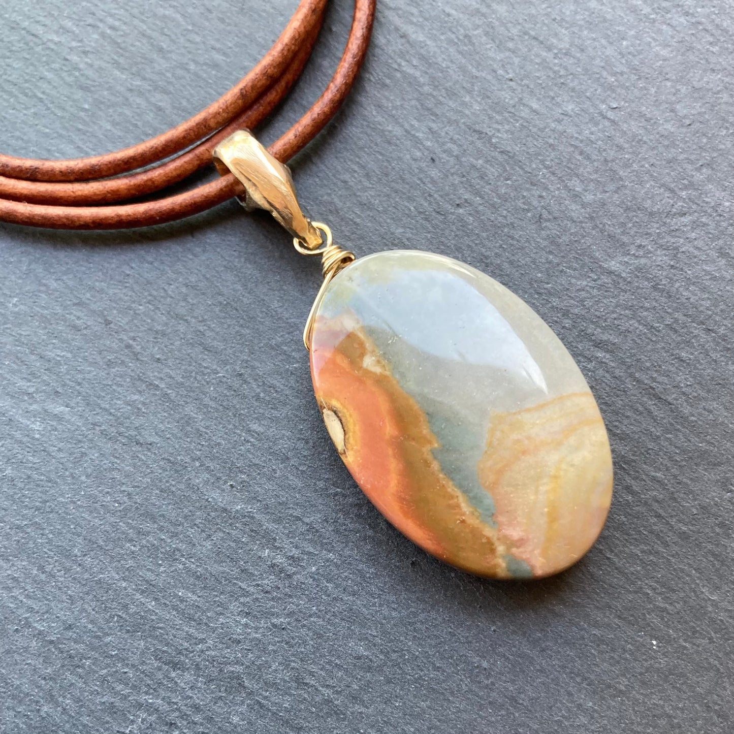 Polychrome Jasper & Bronze Leather Choker