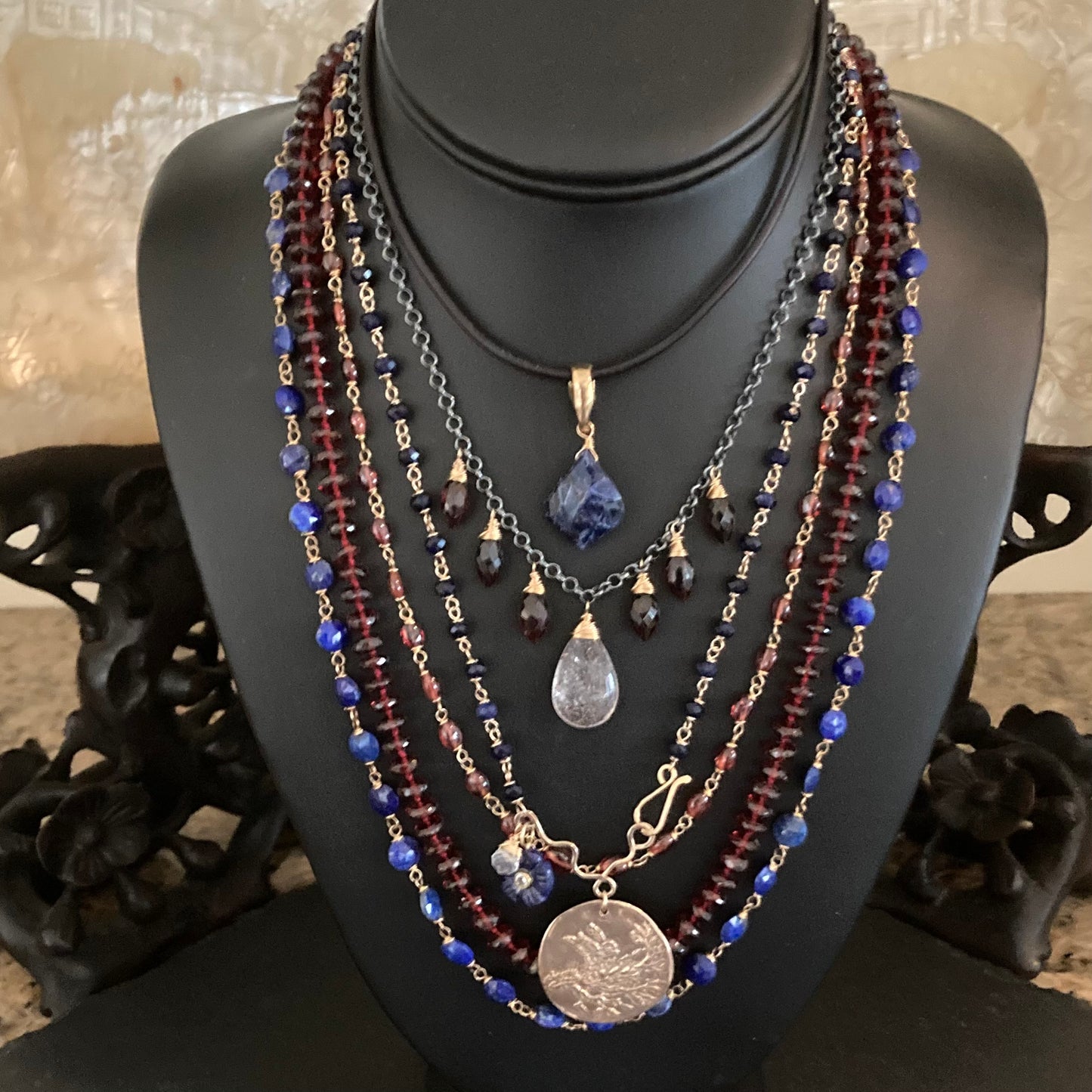 Sodalite, Gold & Bronze Fledgling Coin Charm Necklace