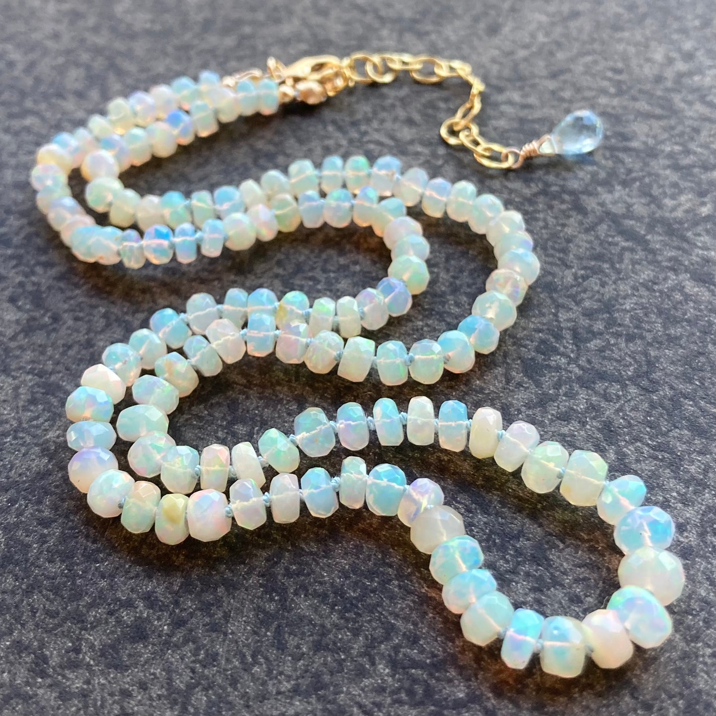 Ethiopian Opal Hand Knotted Aqua Silk Necklace